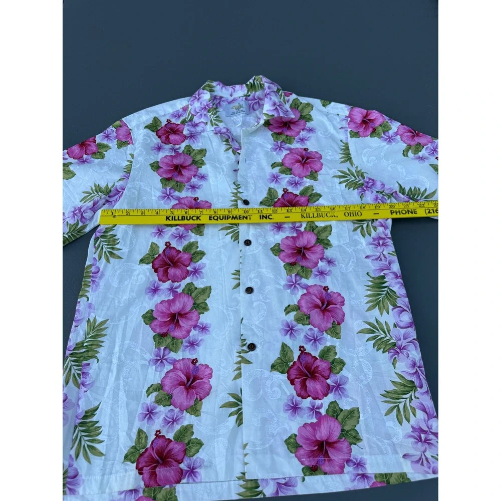 Ho Aloha Made in Hawaii Mens Pink Hibiscus Floral Cotton Shirt Medium tropical